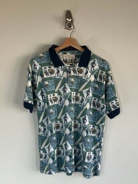 Vintage Kids Baseball AOP Polo Shirt Excellent Condition